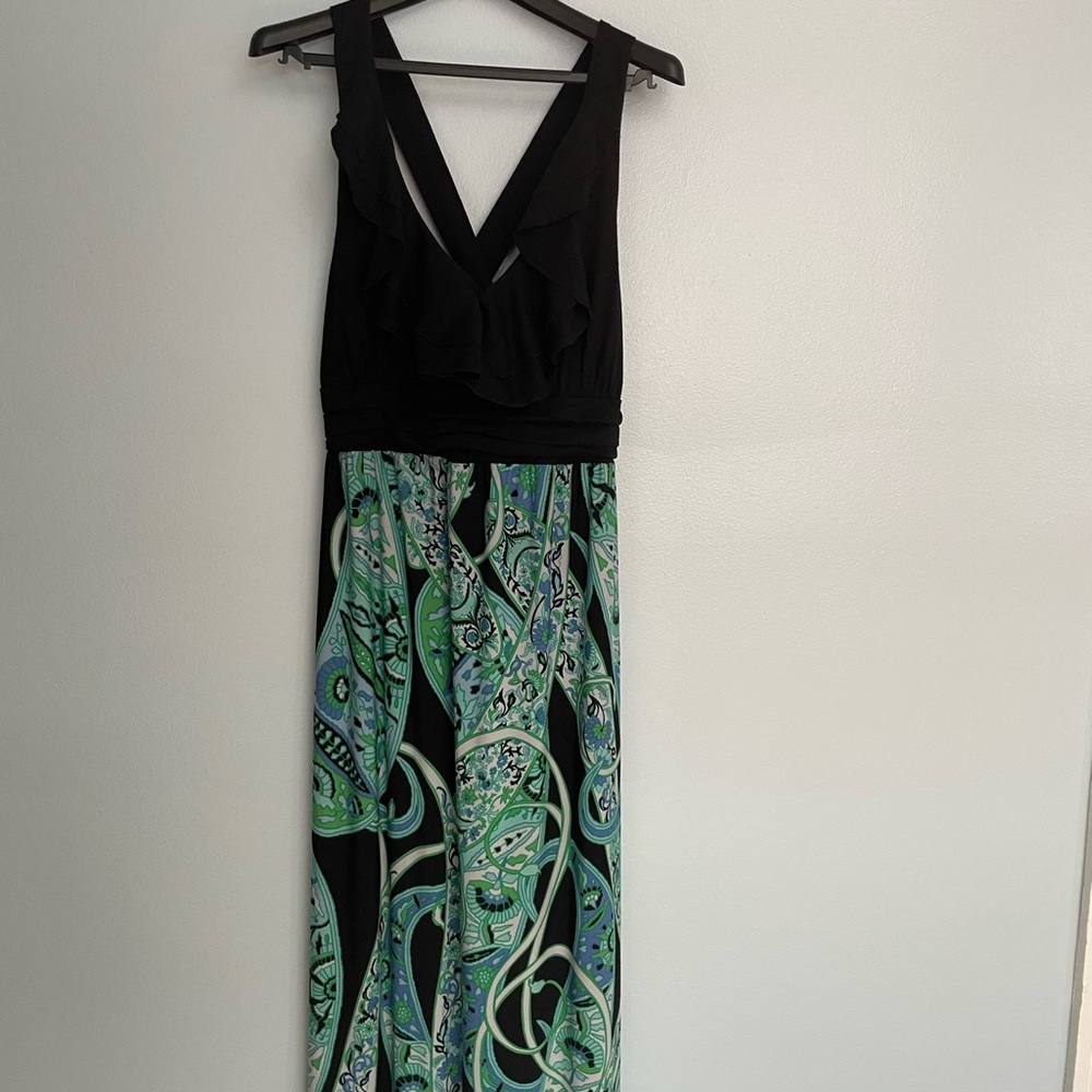 Chic Black and Green Patterned Maxi Dress